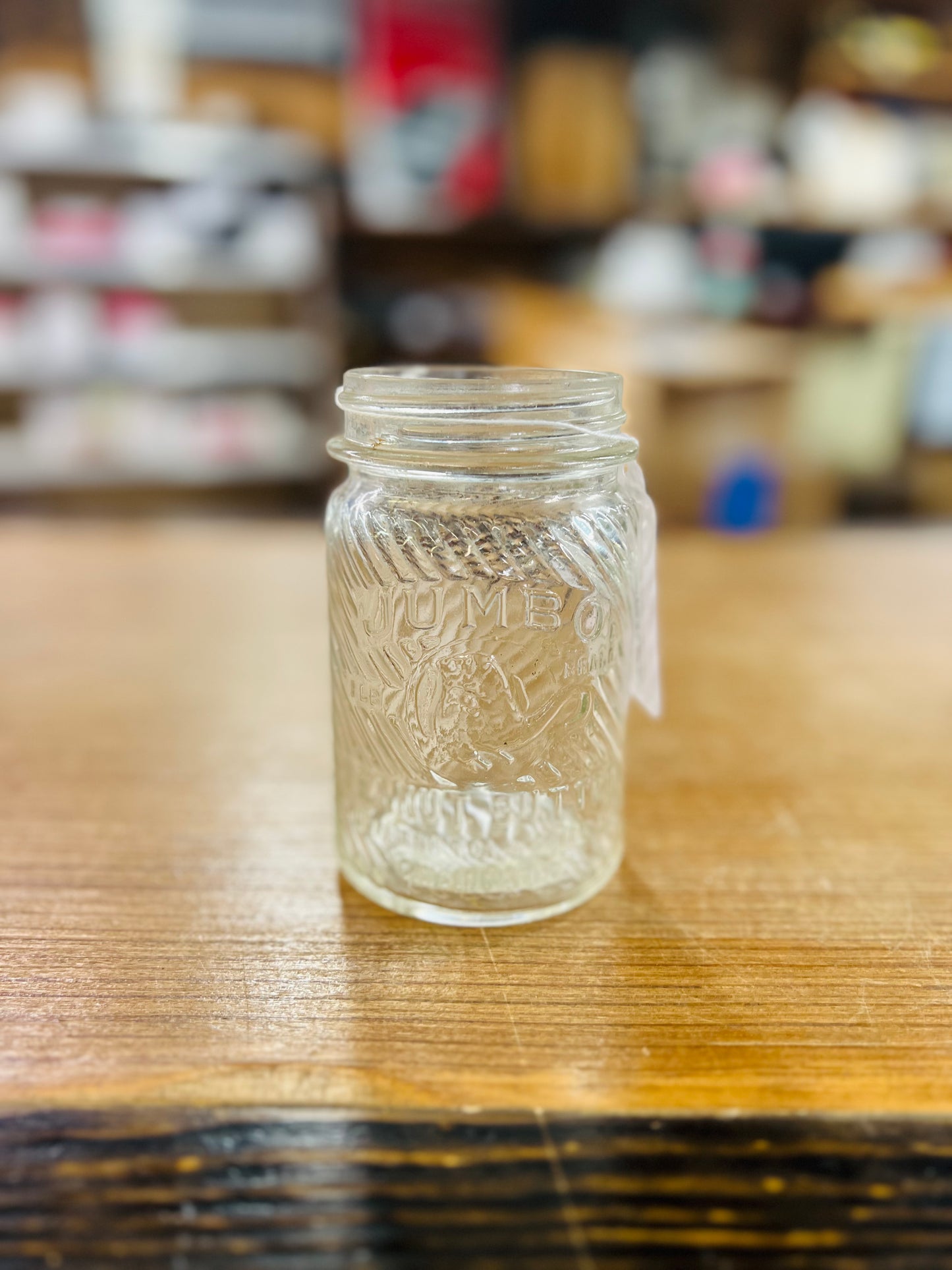 Vintage Jumbo Peanut Butter 1lb Jar "Write For Jumbo Peanut Butter Recipes" - No lid