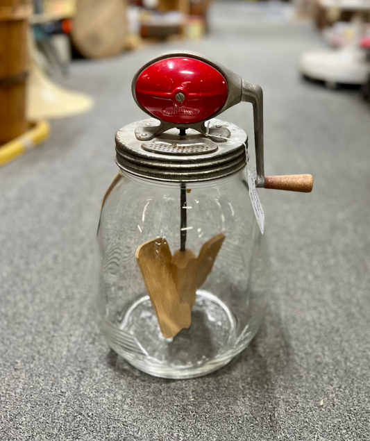 No 8 Dazey Churn Clover Leaf / Tulip Jar "Red Football", Wood Paddles