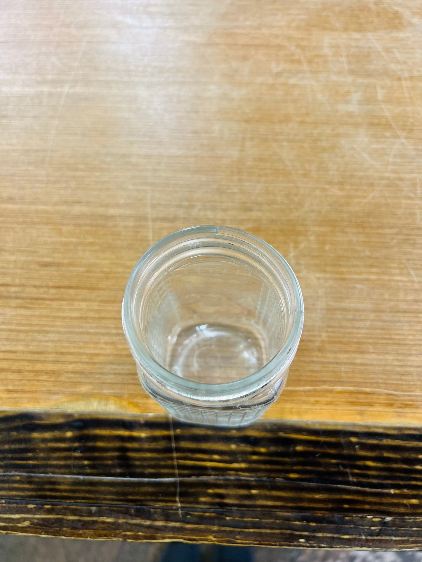 Vintage Clear Glass Waffle Grid Pattern Jar - Pint