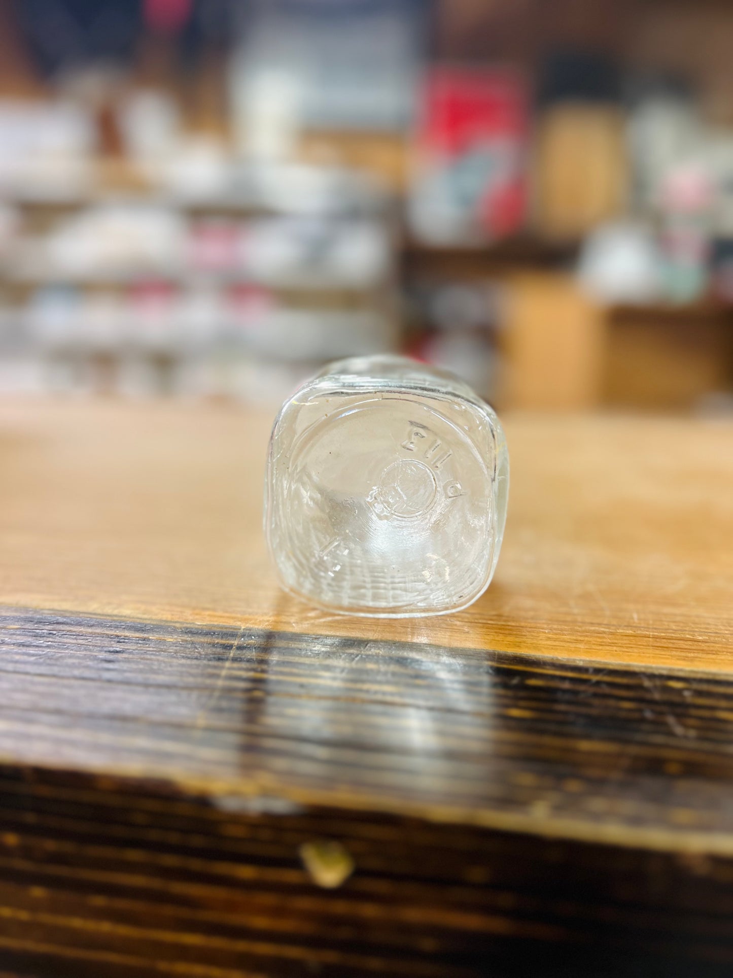 Vintage Clear Glass Waffle Grid Pattern Jar - Pint
