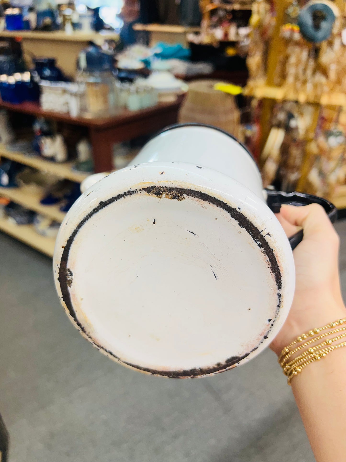 Vintage Enamel Coffee Pot Black and white