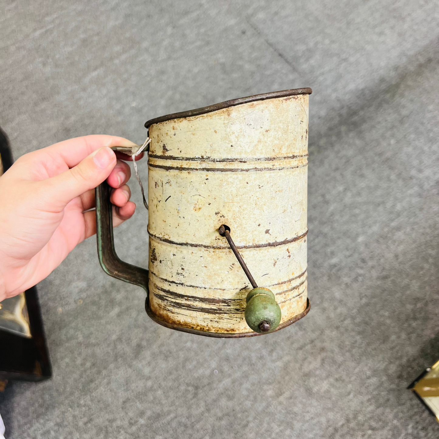 Vintage Green / White Flour Sifter