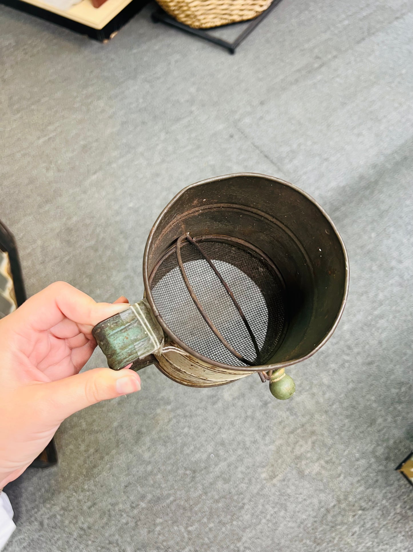 Vintage Green / White Flour Sifter
