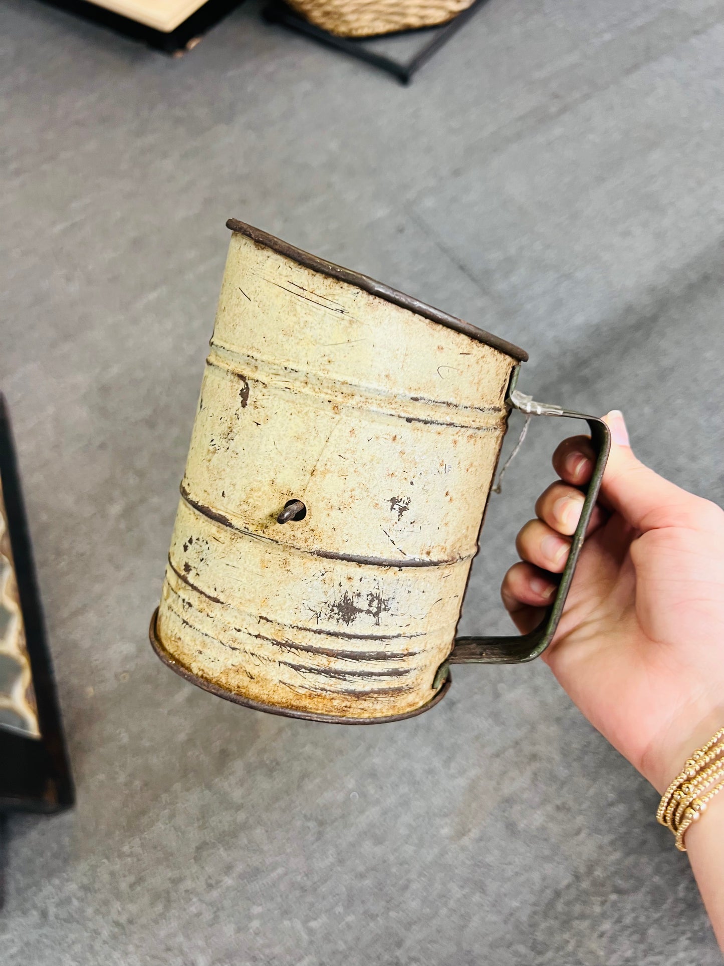 Vintage Green / White Flour Sifter