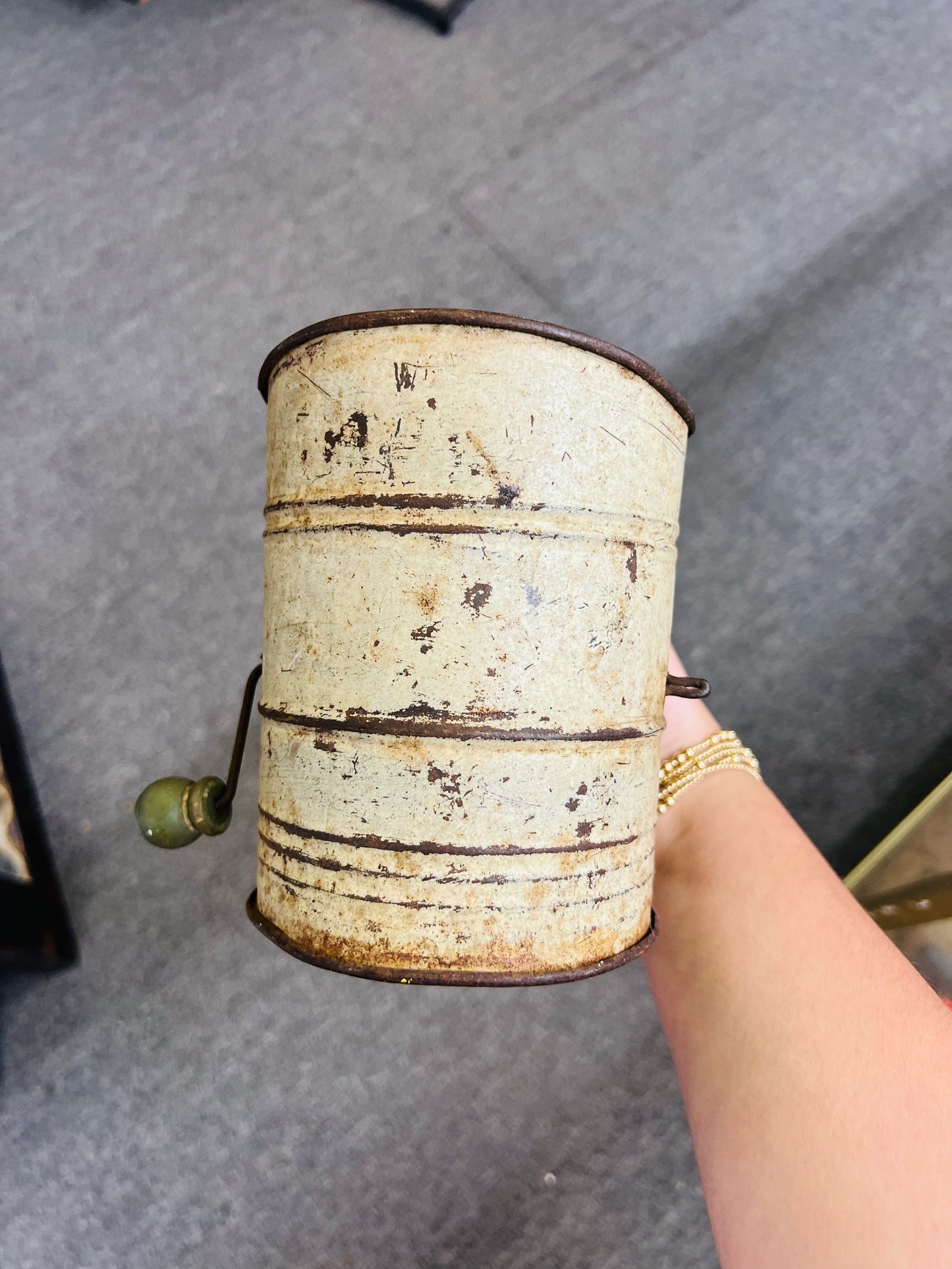 Vintage Green / White Flour Sifter