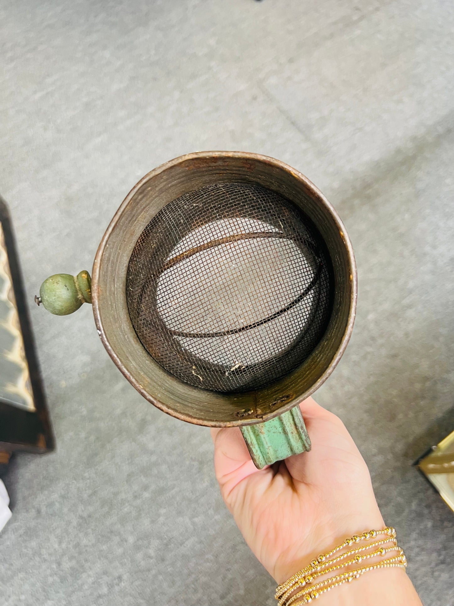 Vintage Green / White Flour Sifter
