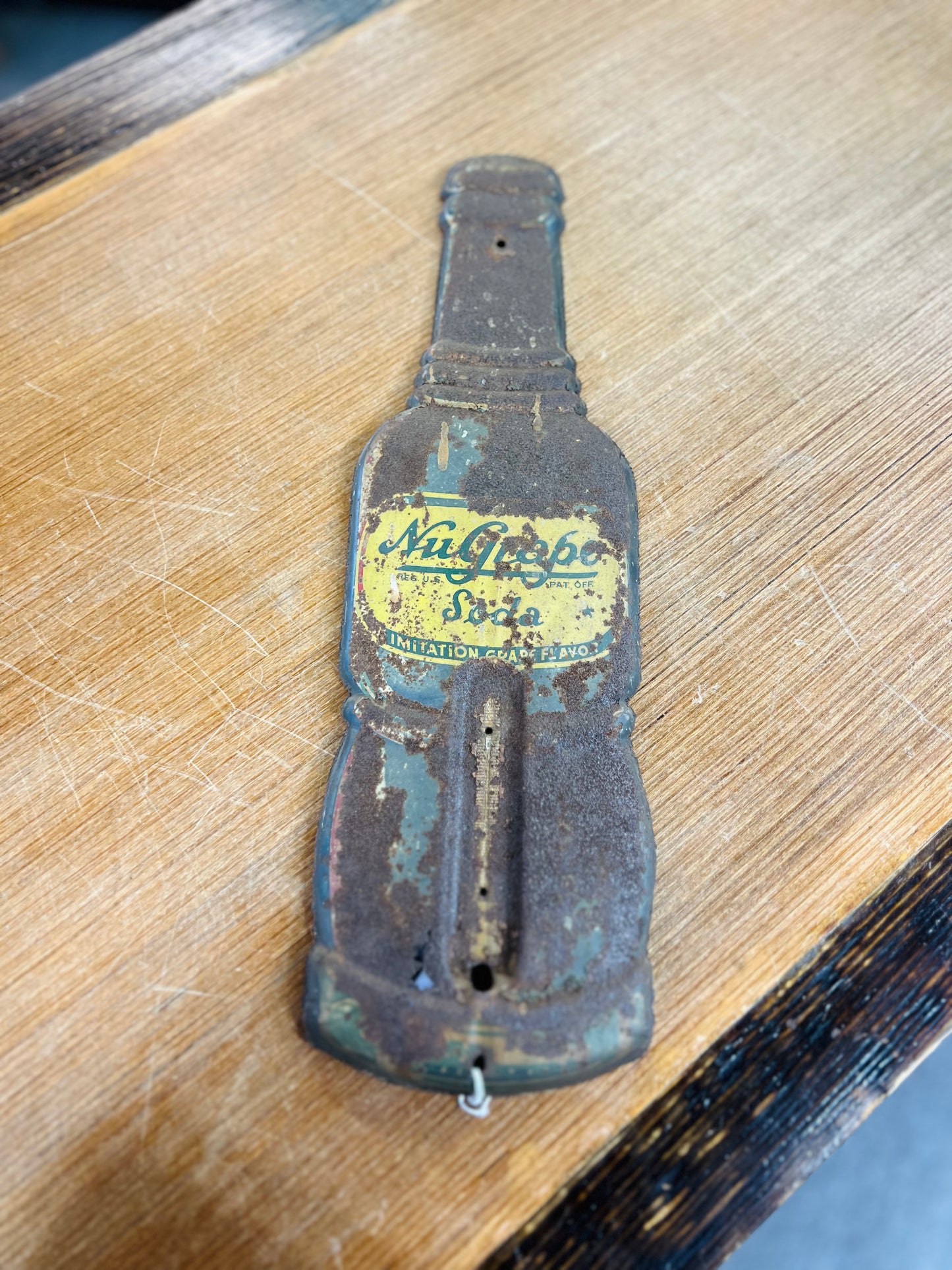 Old Vintage 1940s-1950s "Rusty" NuGrape Soda Thermometer Tin - Metal