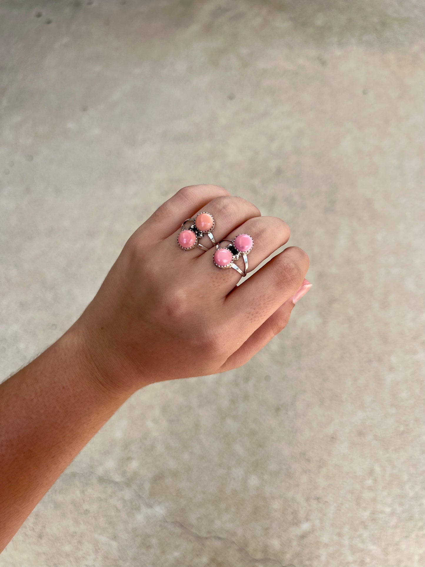 Genuine Pink Conch 2 Stone Sterling Silver Ring