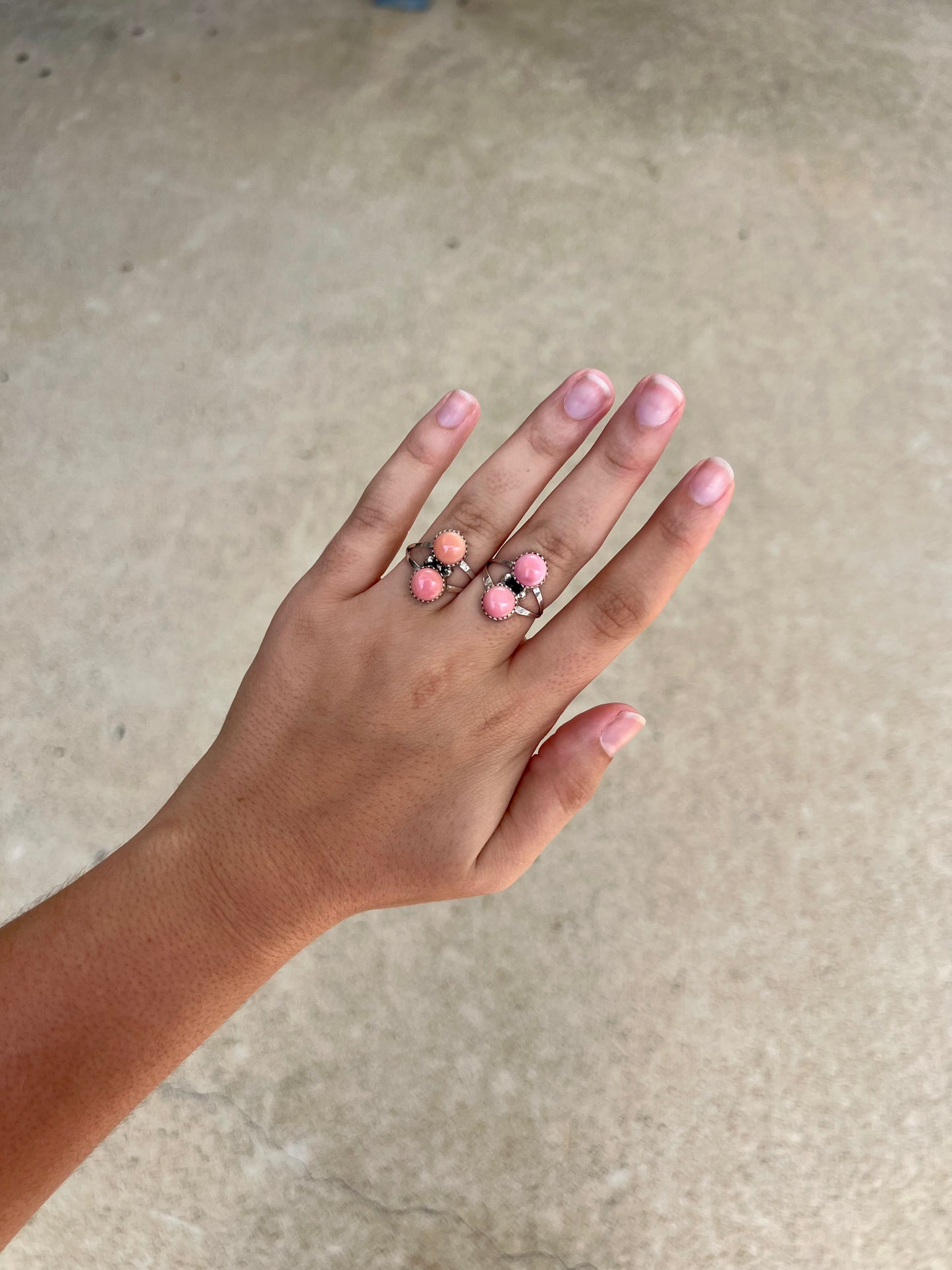 Genuine Pink Conch 2 Stone Sterling Silver Ring