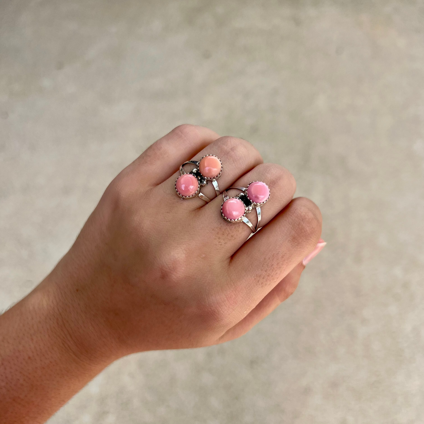 Genuine Pink Conch 2 Stone Sterling Silver Ring