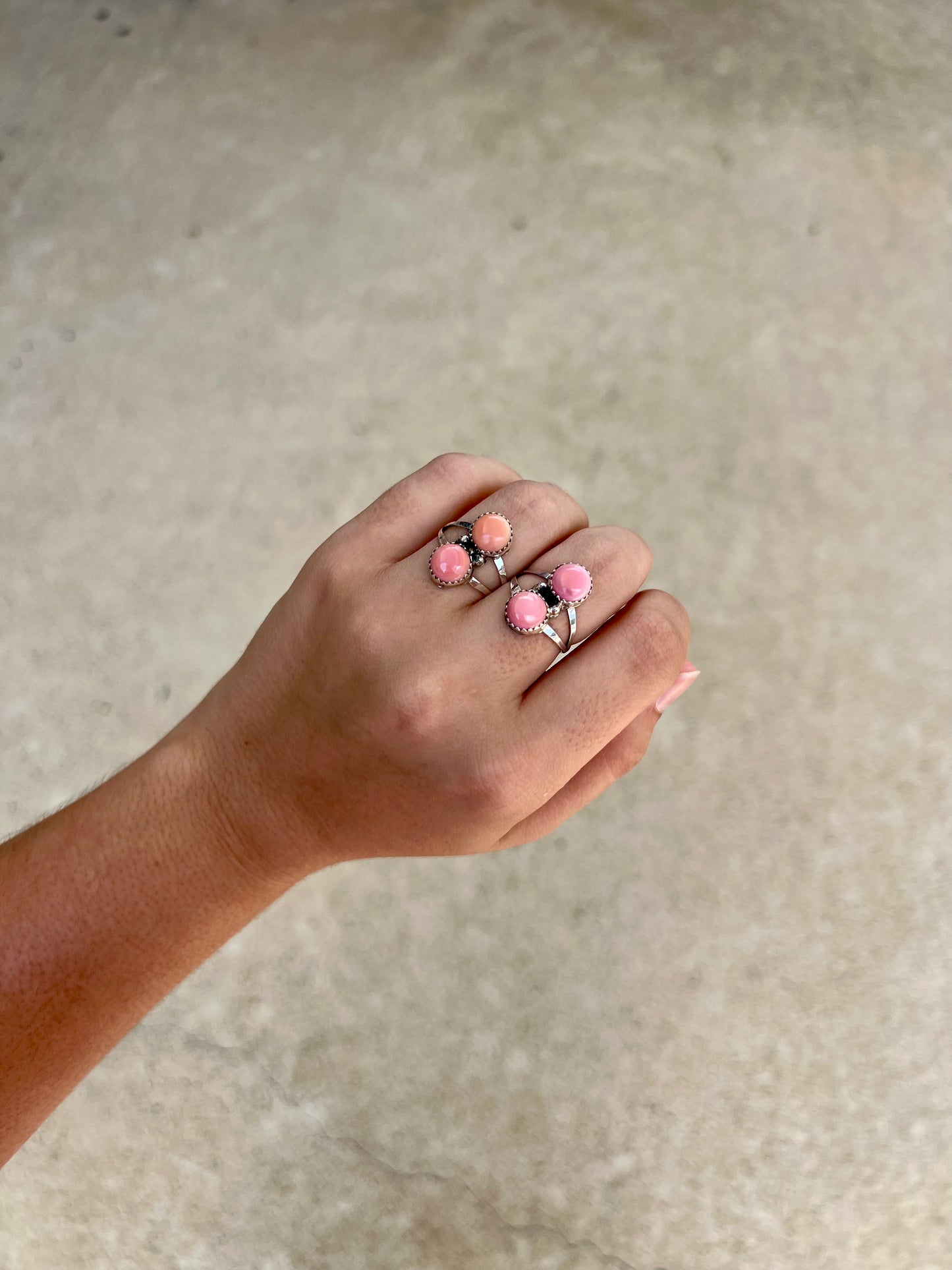 Genuine Pink Conch 2 Stone Sterling Silver Ring