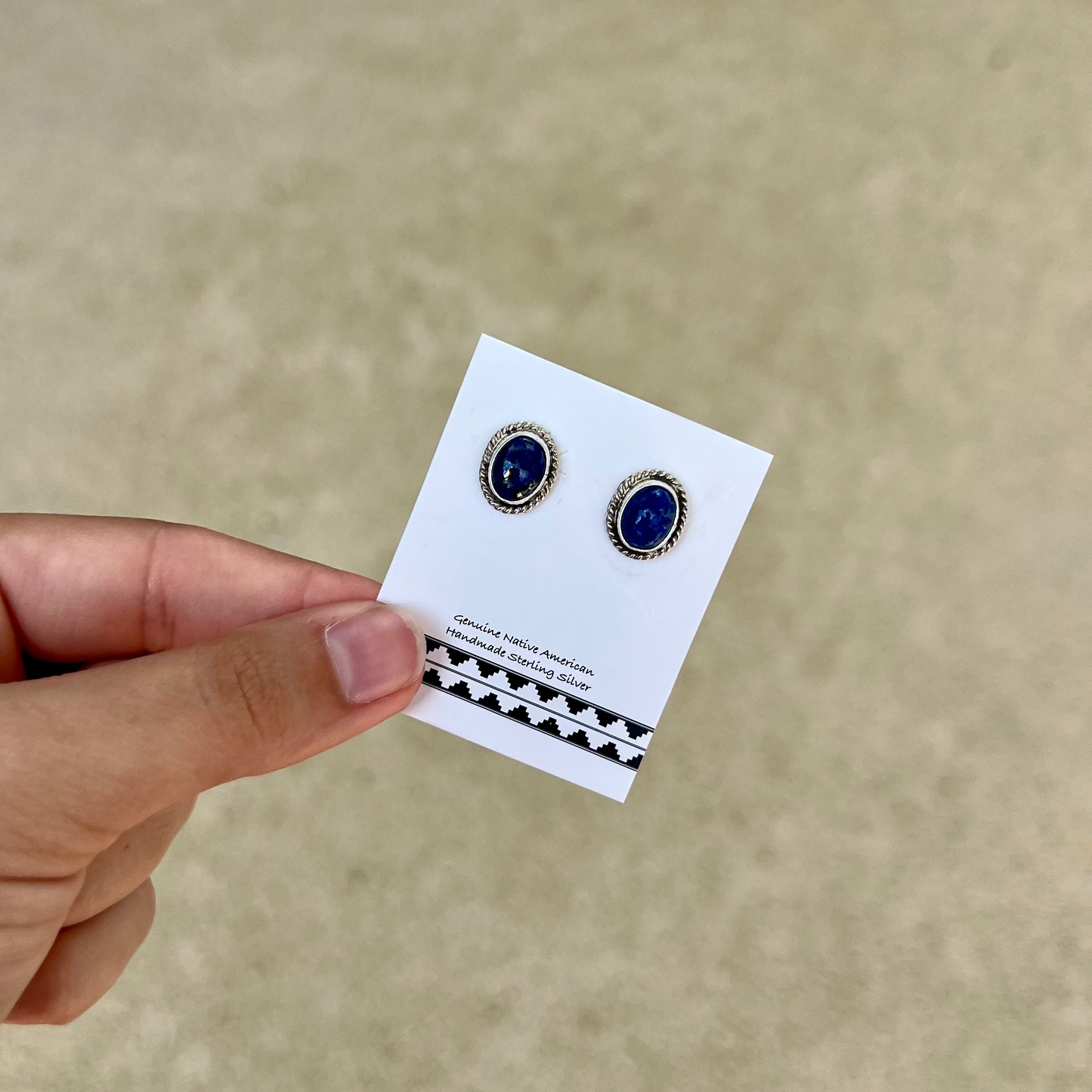 Blue Lapis Oval Studs with Twisted Border