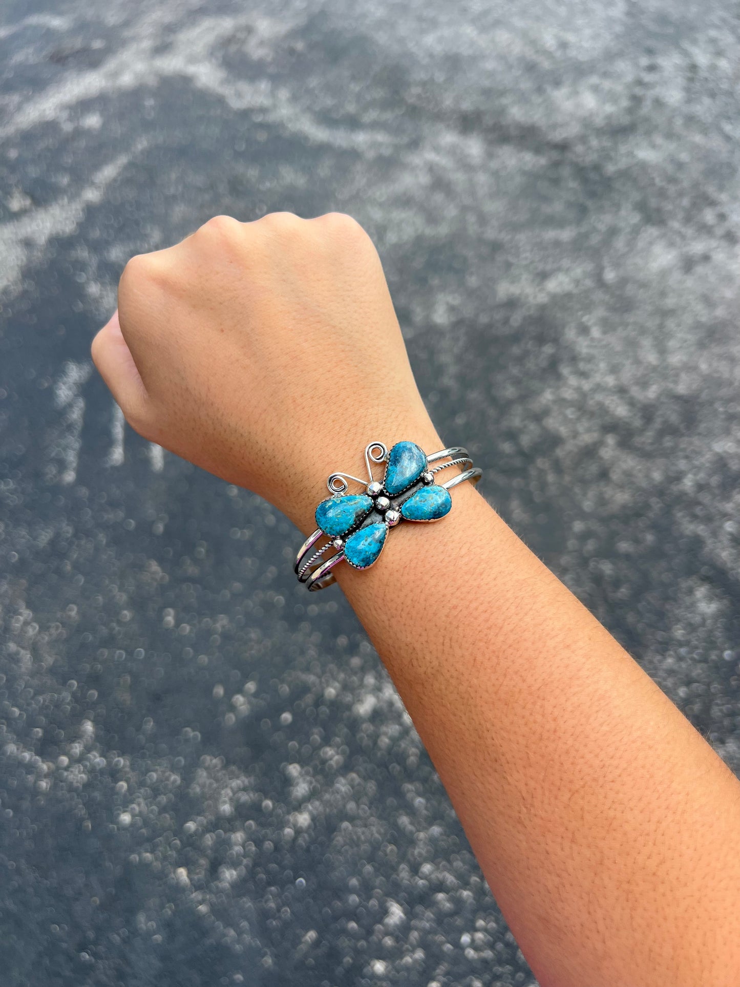 Genuine Turquoise Butterfly Sterling Silver Cuff Bracelet