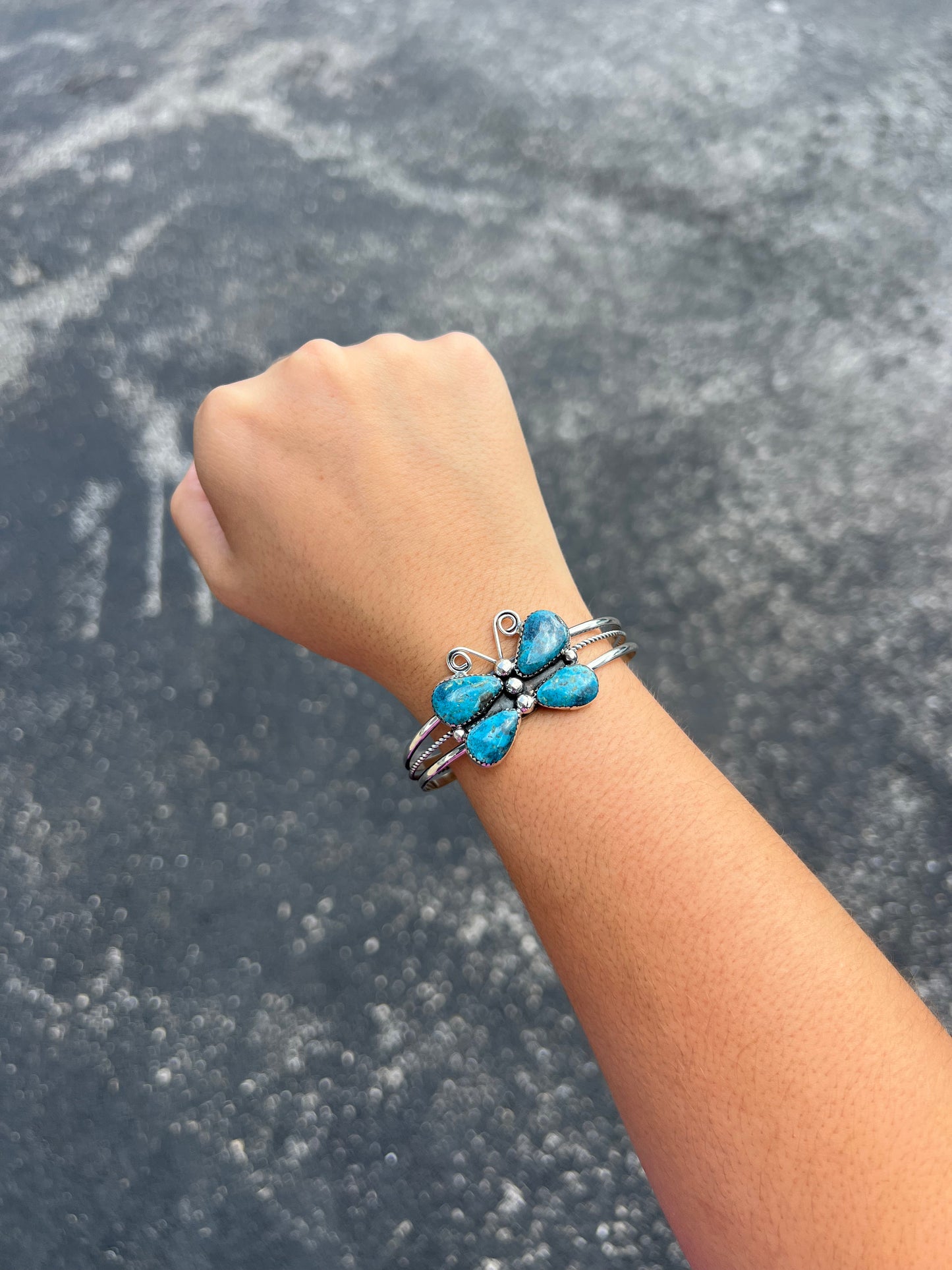 Genuine Turquoise Butterfly Sterling Silver Cuff Bracelet