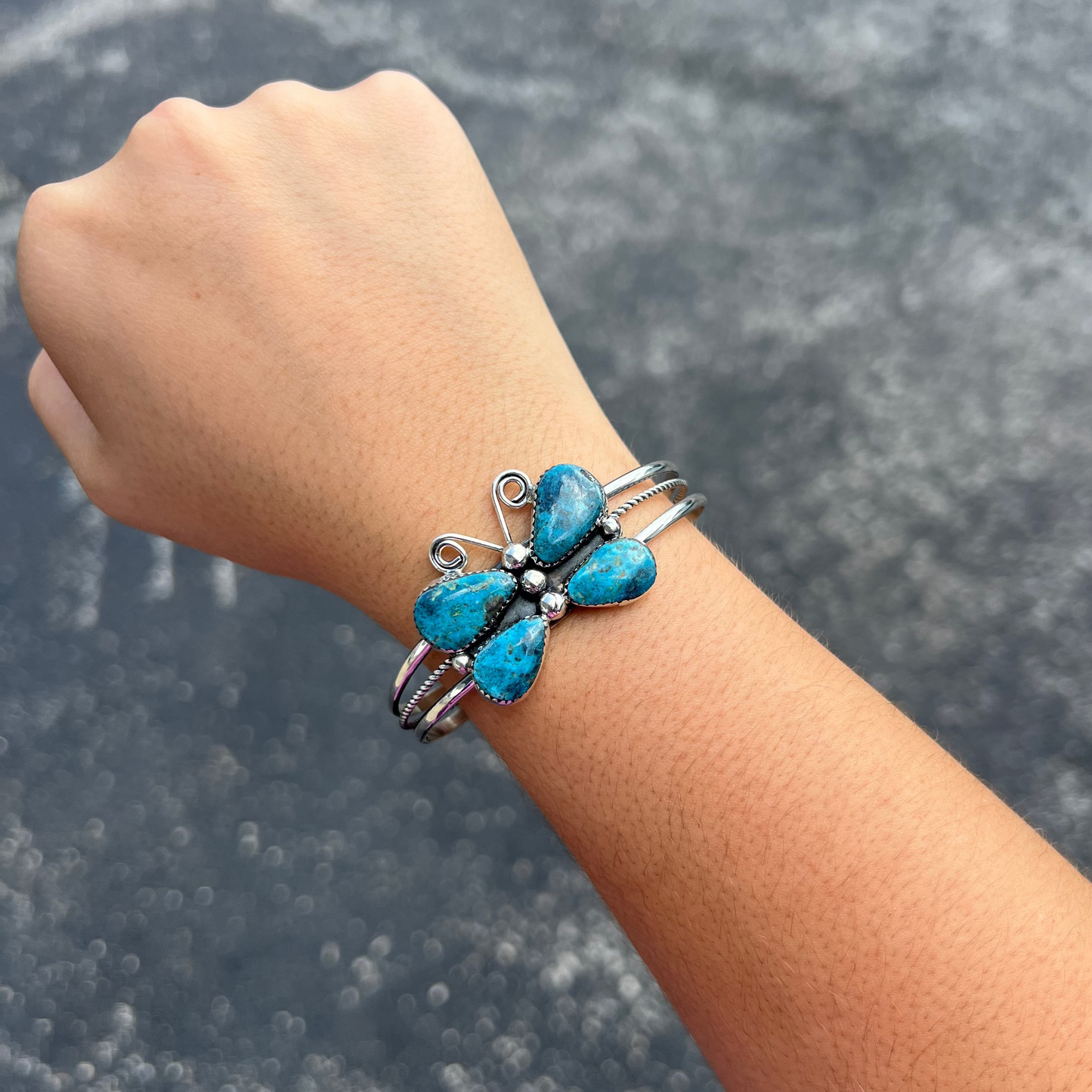 Genuine Turquoise Butterfly Sterling Silver Cuff Bracelet