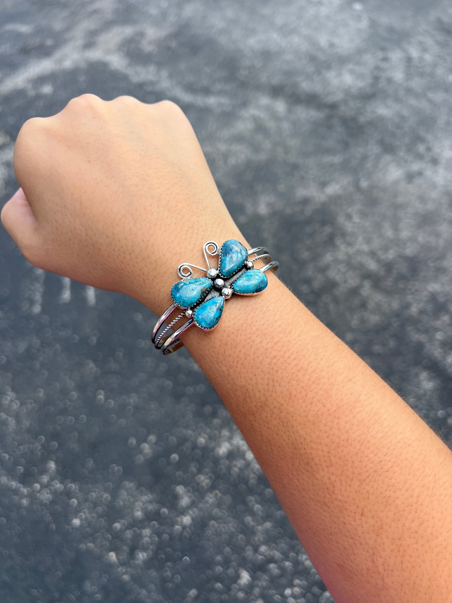 Genuine Turquoise Butterfly Sterling Silver Cuff Bracelet