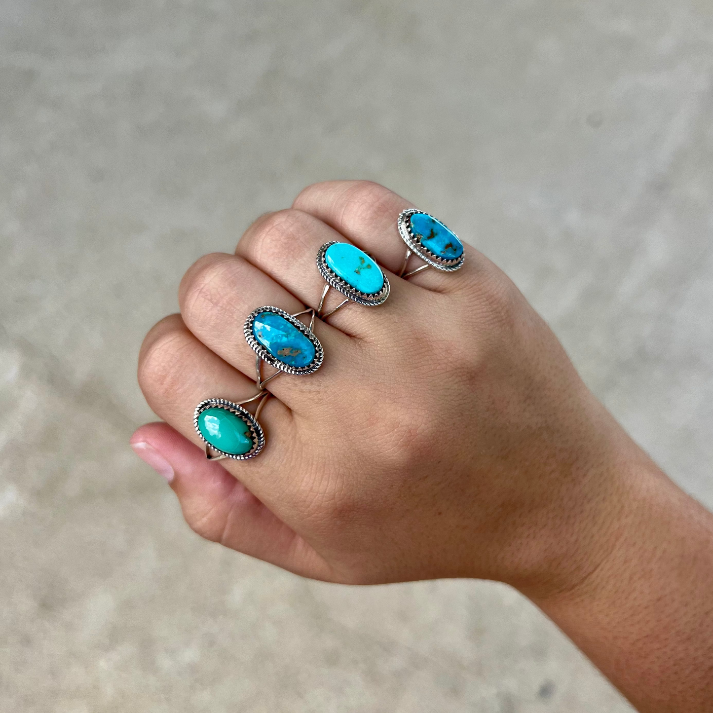 The Jolene Genuine Turquoise Twisted Border Sterling Silver Ring