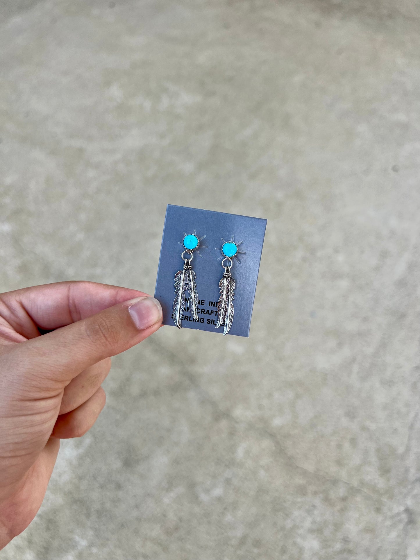 Campitos Turquoise Stud Feather Dangle Earrings