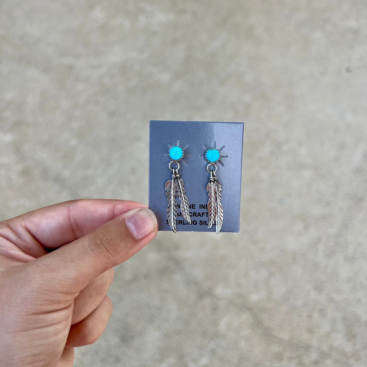 Campitos Turquoise Stud Feather Dangle Earrings
