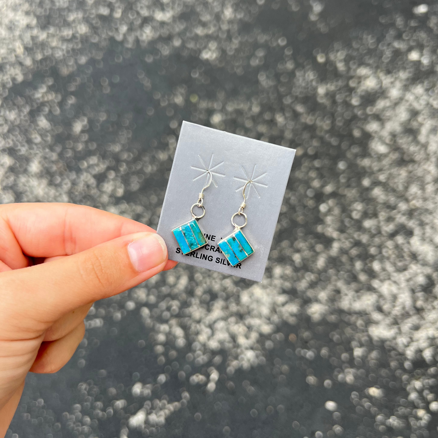 Genuine Turquoise Inlay Square Turquoise Dangle Earrings