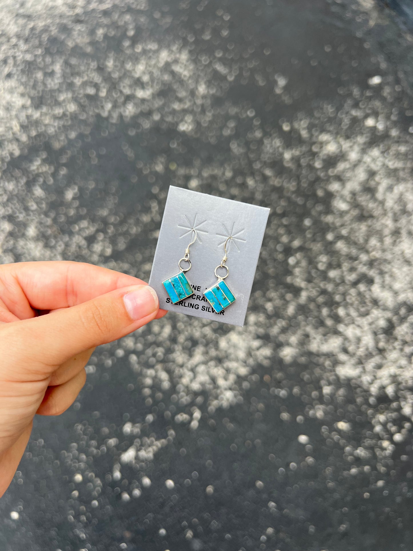 Genuine Turquoise Inlay Square Turquoise Dangle Earrings