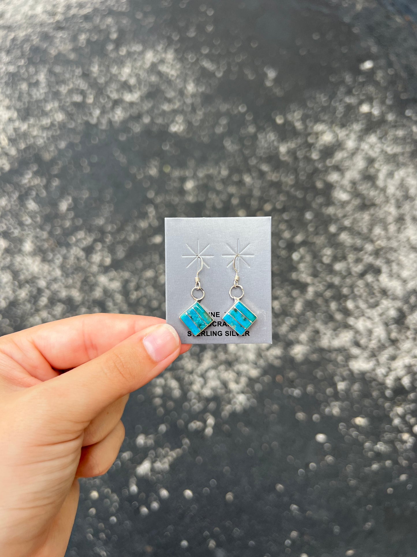 Genuine Turquoise Inlay Square Turquoise Dangle Earrings