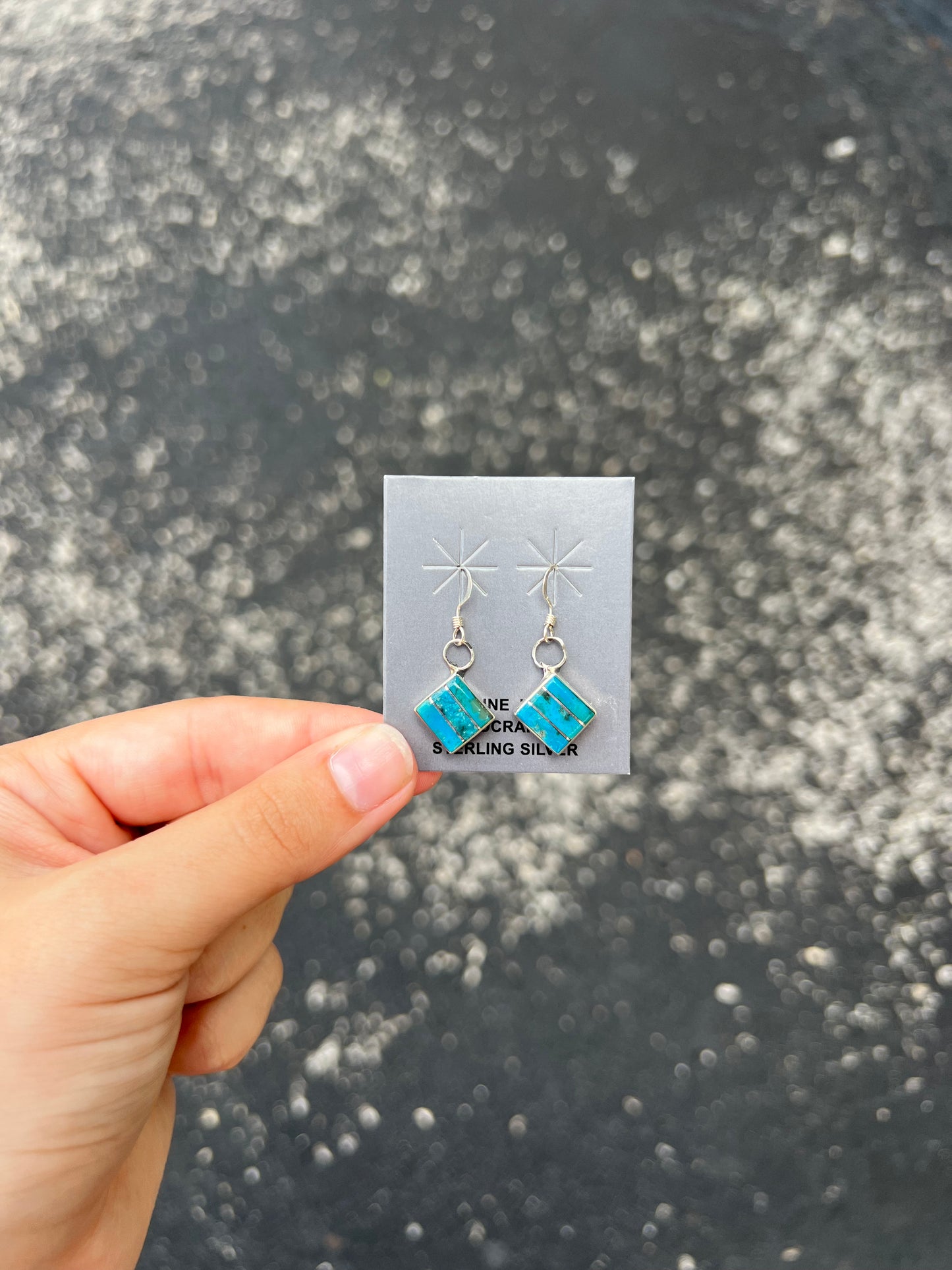 Genuine Turquoise Inlay Square Turquoise Dangle Earrings