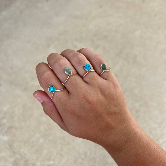 Genuine Turquoise Simple Stud Ring