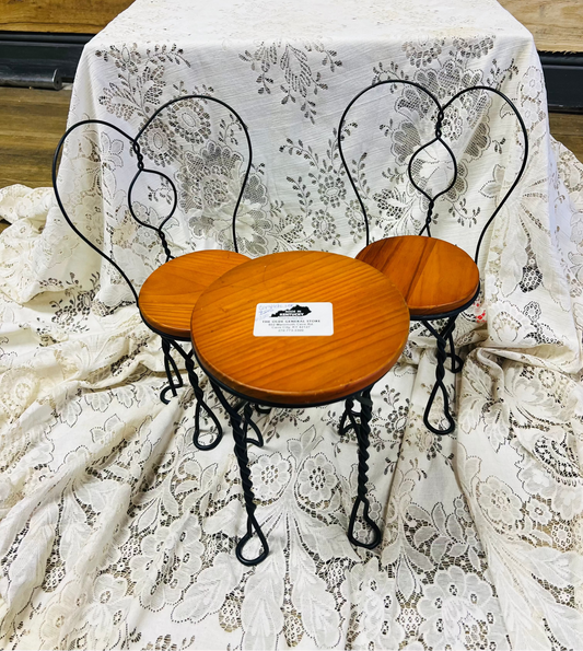 Vintage Iron Heart Wood Table and Chairs - Doll Sized