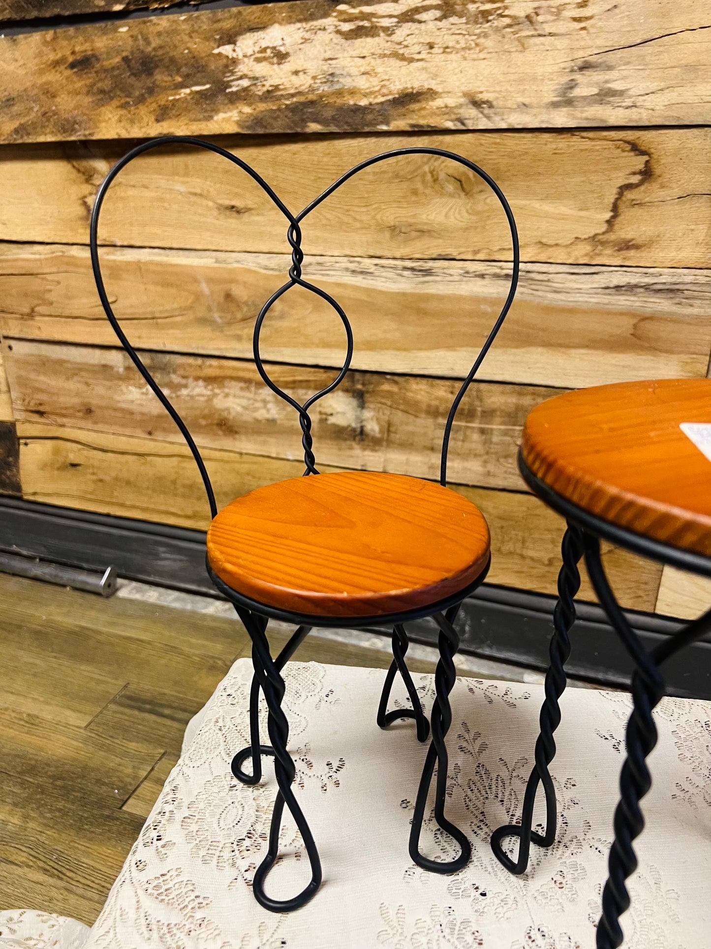 Vintage Iron Heart Wood Table and Chairs - Doll Sized