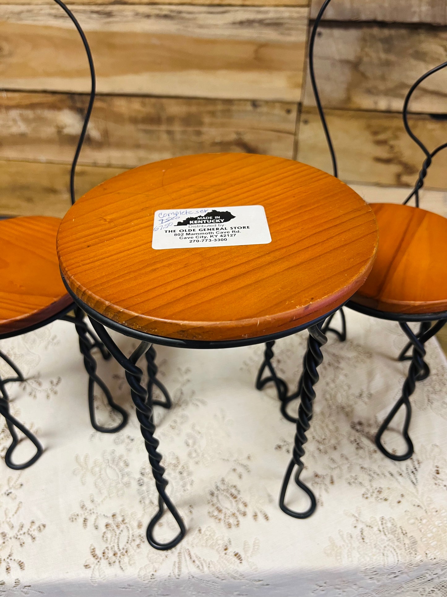 Vintage Iron Heart Wood Table and Chairs - Doll Sized