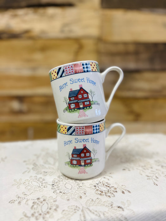 Vintage Home Sweet Home Patchwork Mugs - Set of 2