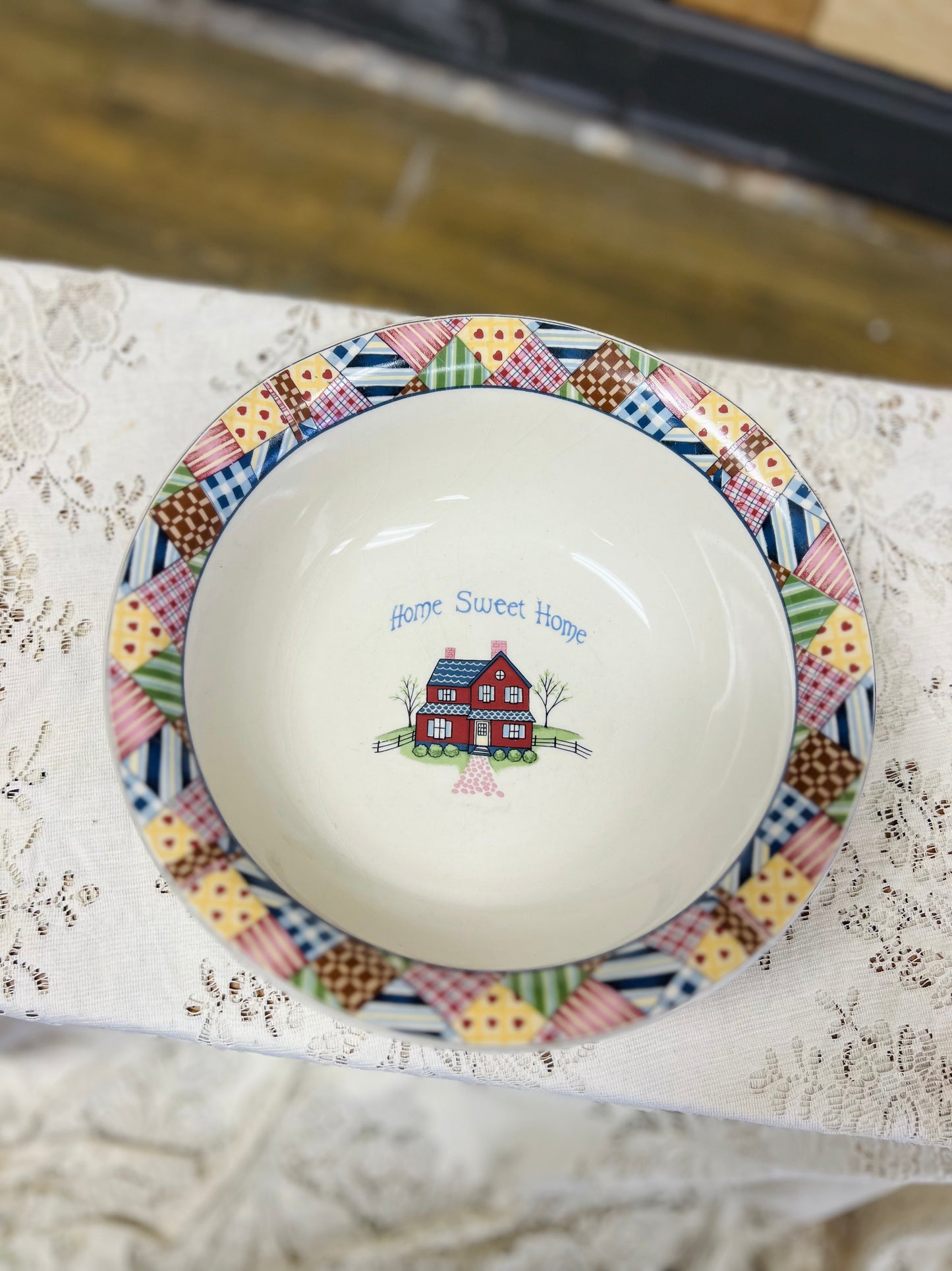 Vintage Home Sweet Home Patchwork Serving Bowl