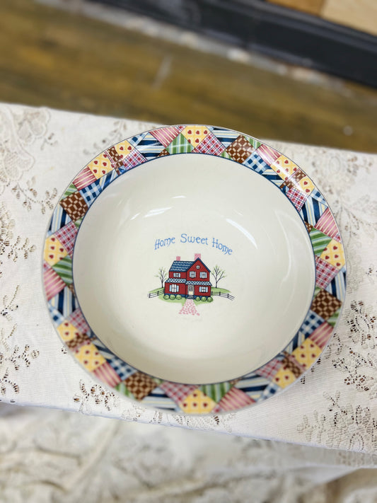 Vintage Home Sweet Home Patchwork Serving Bowl