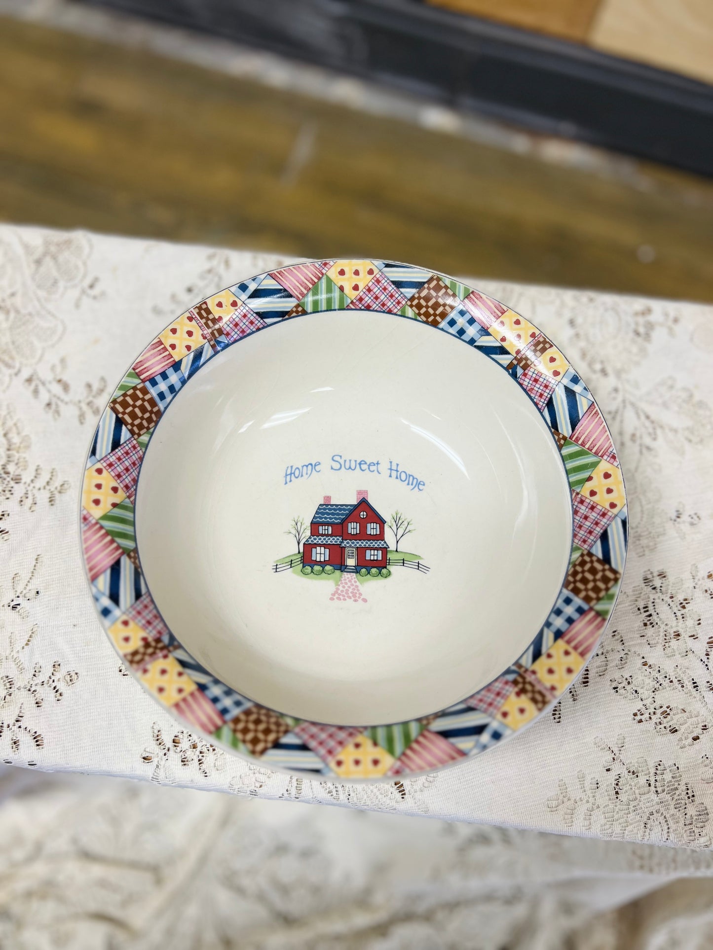 Vintage Home Sweet Home Patchwork Serving Bowl