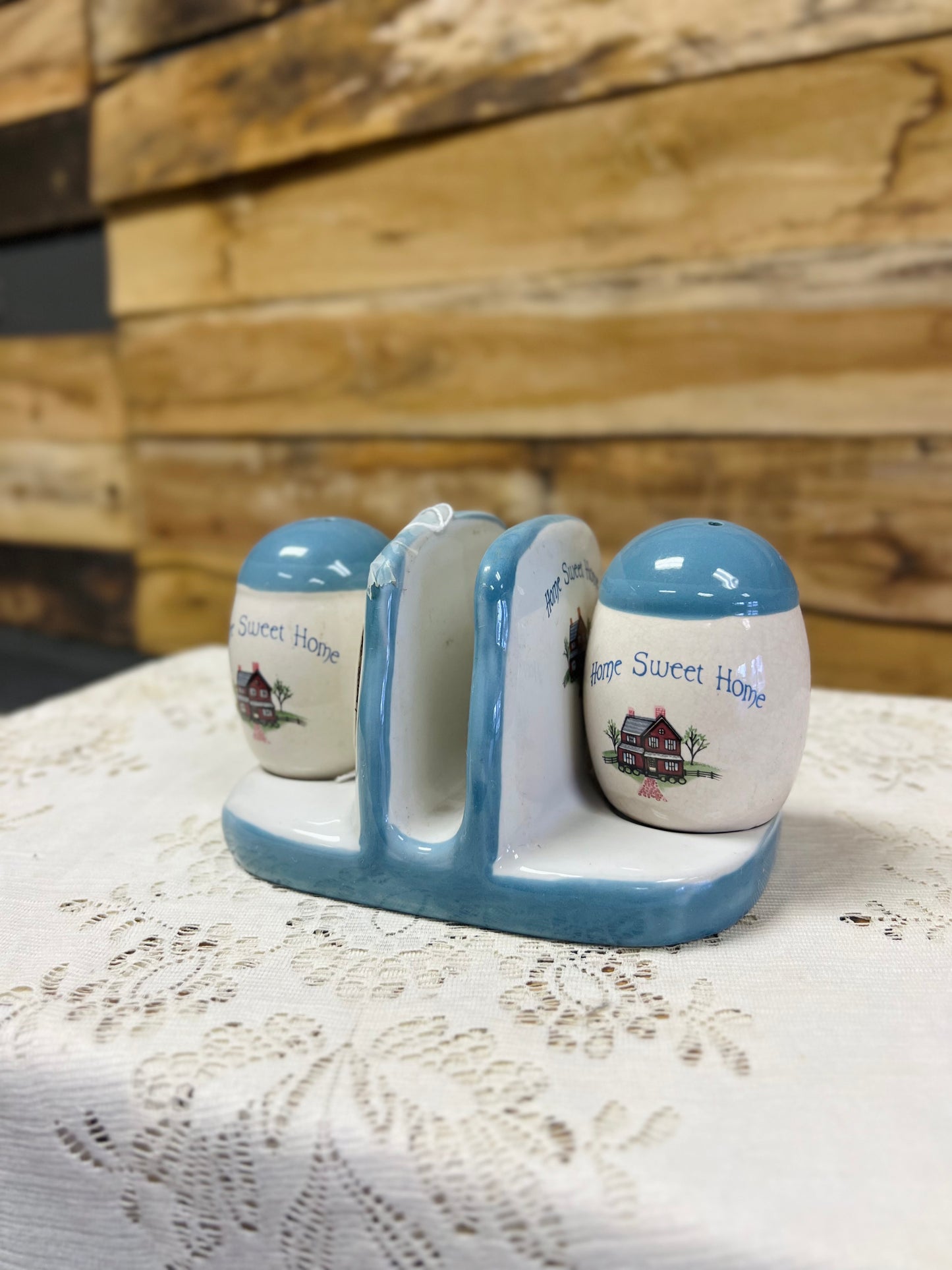 Vintage Home Sweet Home Salt & Pepper Shakers with Napkin Holder
