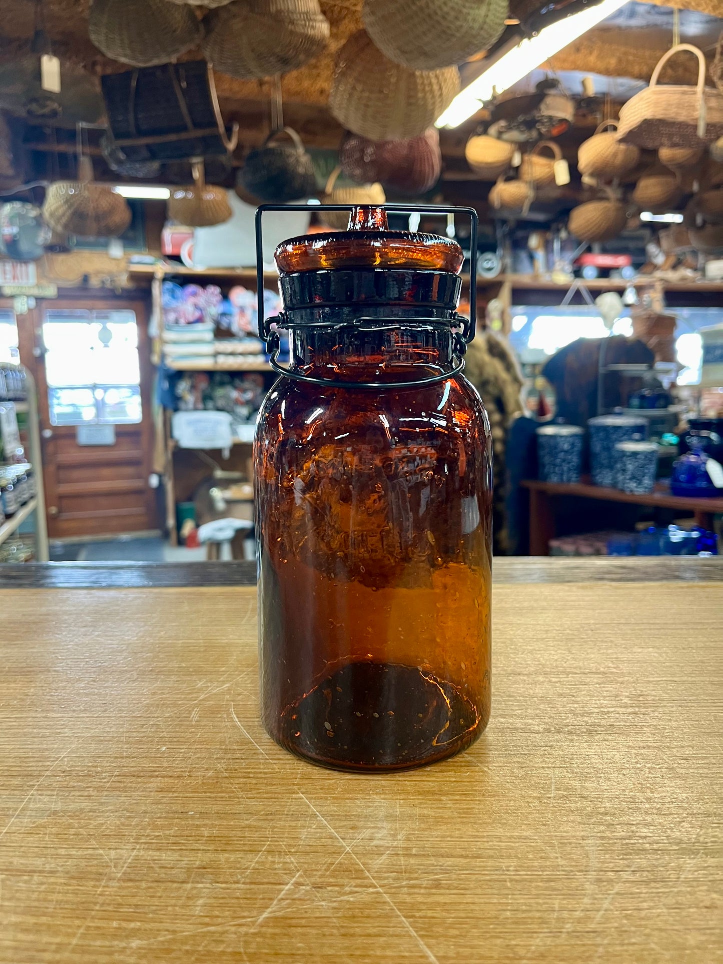 Vintage "Trade Mark Lightning" Amber Fruit Jar
