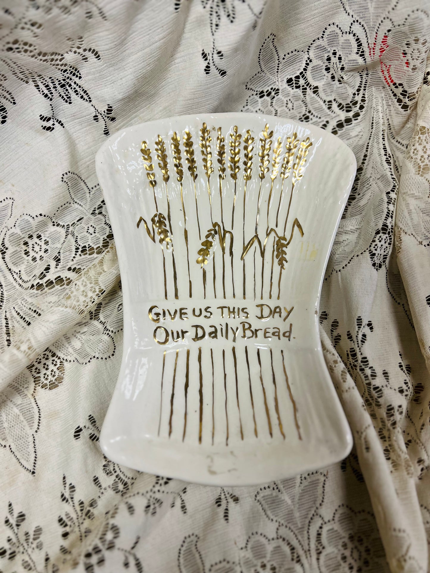White Ceramic "Give Us This Day Our Daily Bread" Tray