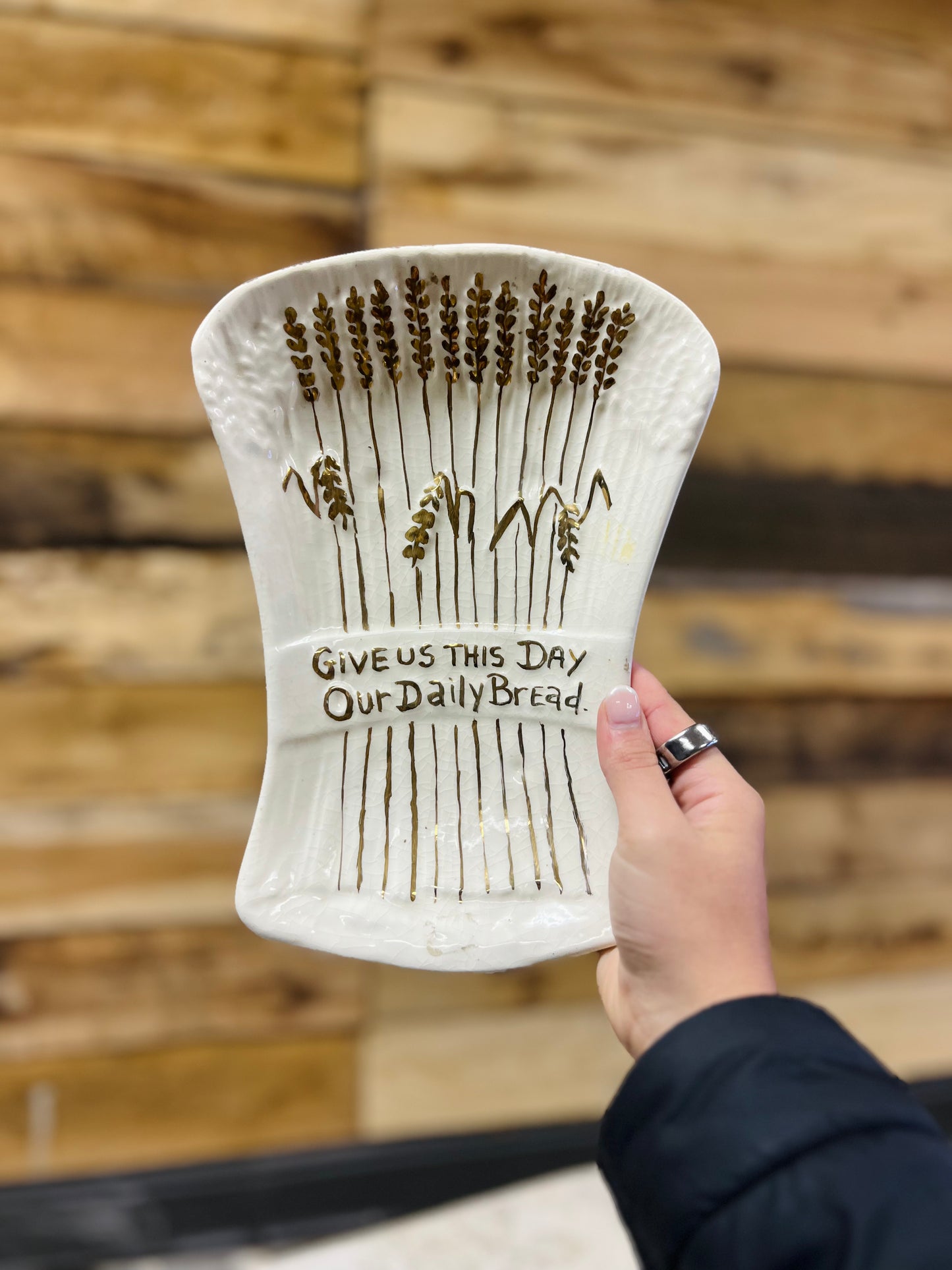 White Ceramic "Give Us This Day Our Daily Bread" Tray