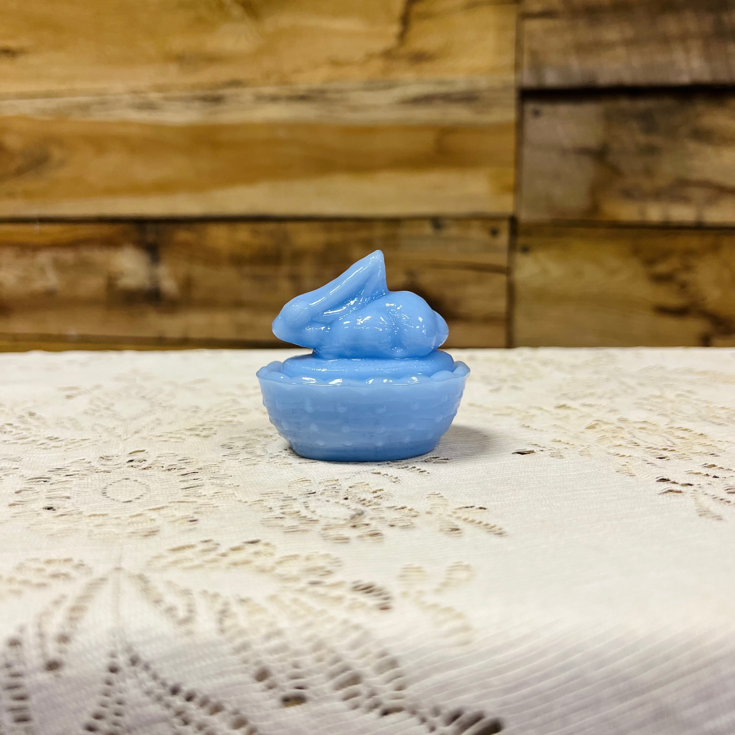 Lavender Mini Glass Bunny on Nest Trinket Dish