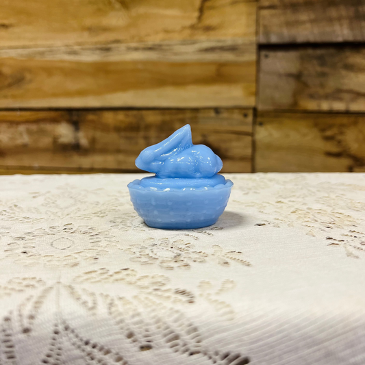 Lavender Mini Glass Bunny on Nest Trinket Dish
