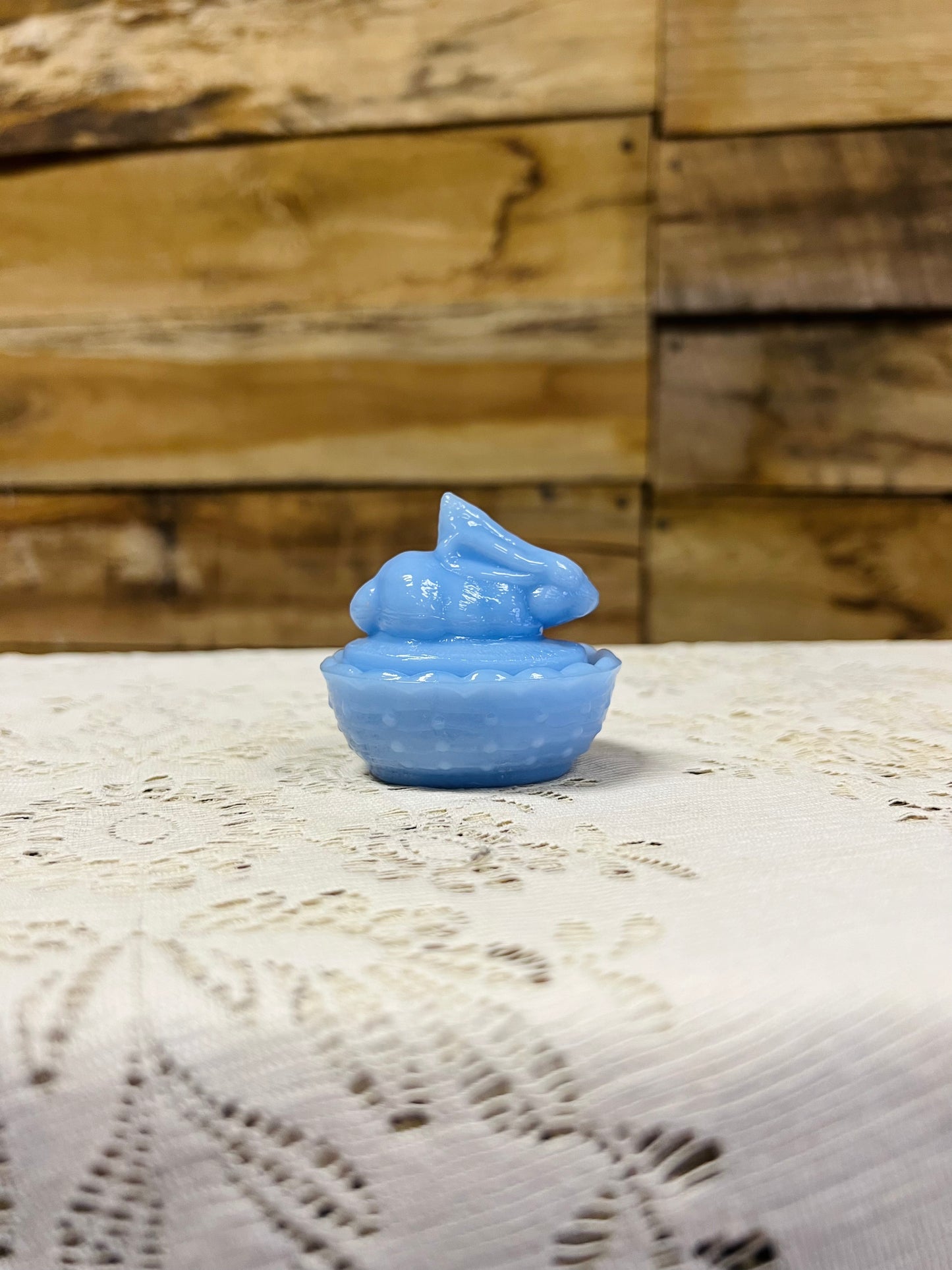 Lavender Mini Glass Bunny on Nest Trinket Dish