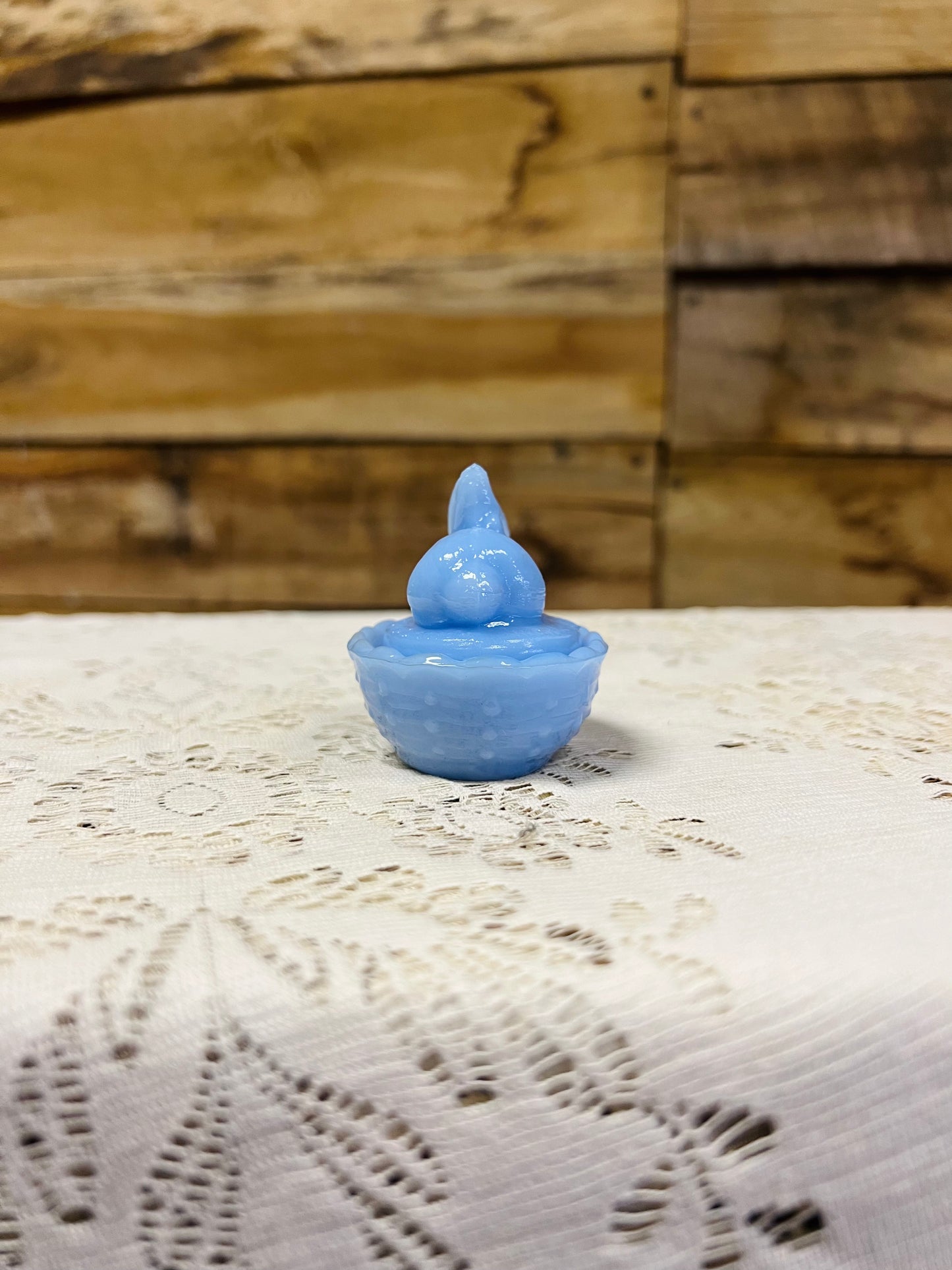 Lavender Mini Glass Bunny on Nest Trinket Dish