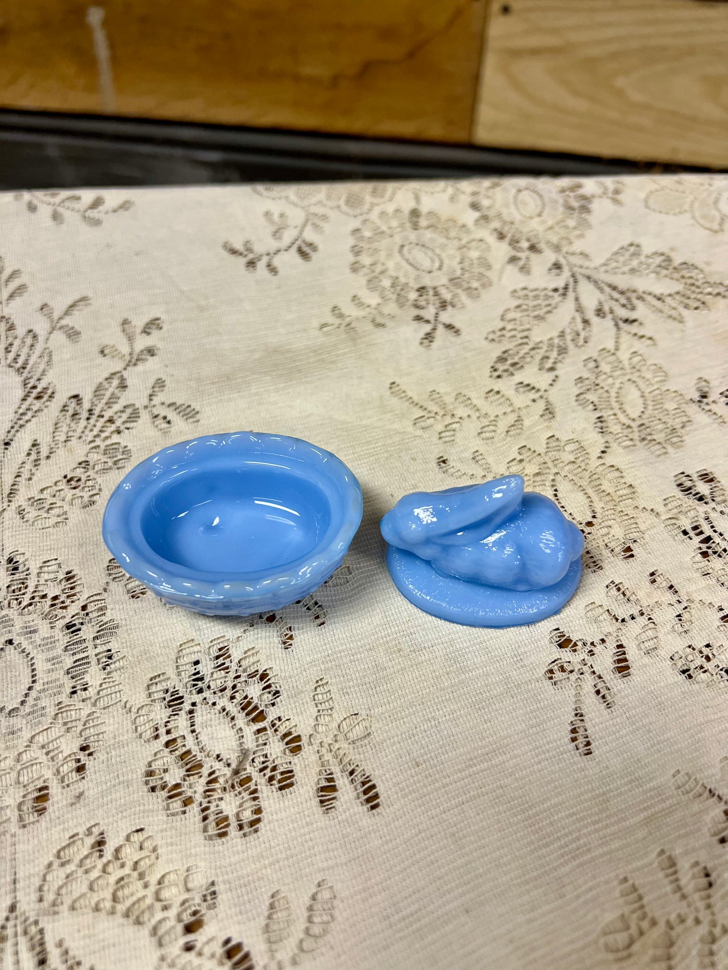 Lavender Mini Glass Bunny on Nest Trinket Dish