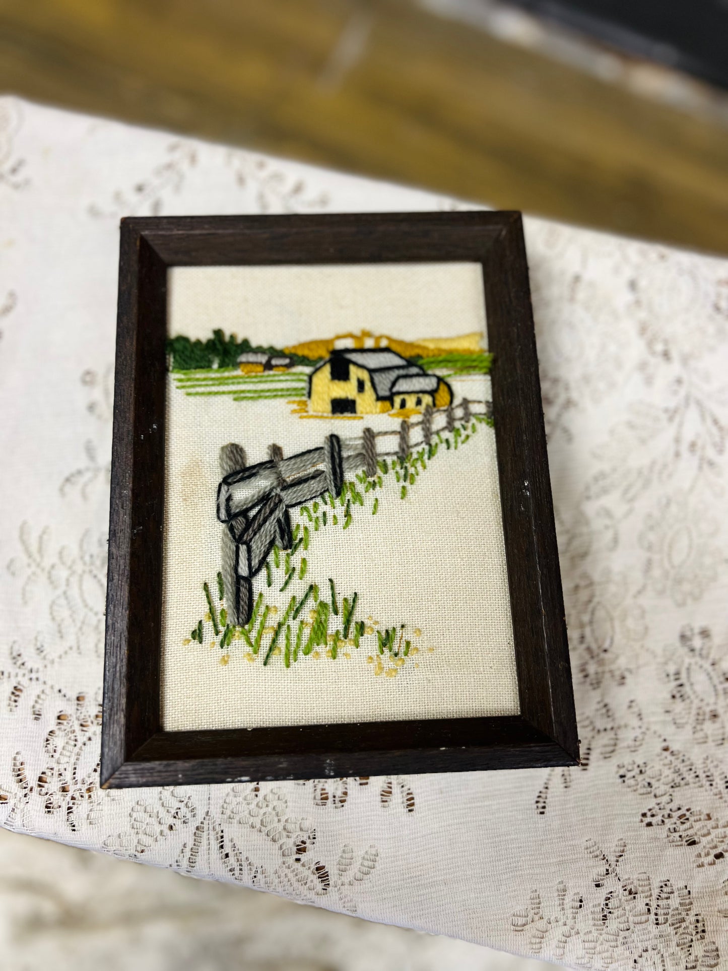 Vintage Embroidered Pasture Fence Framed Design