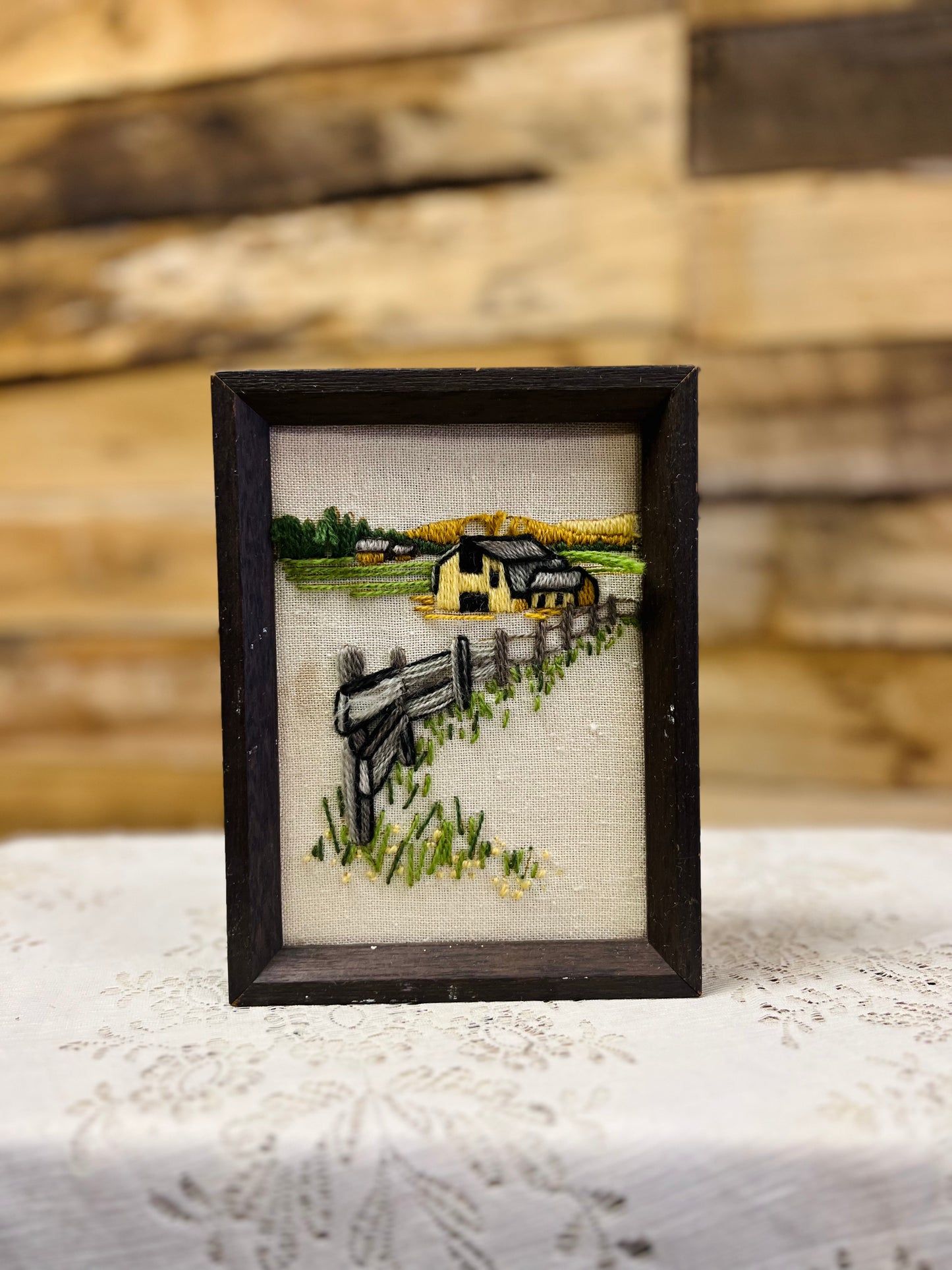 Vintage Embroidered Pasture Fence Framed Design