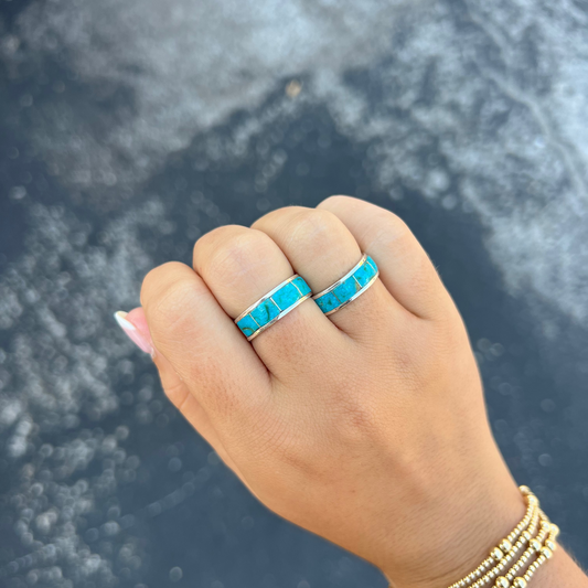 Genuine Turquoise 4 Stone Inlay Ring