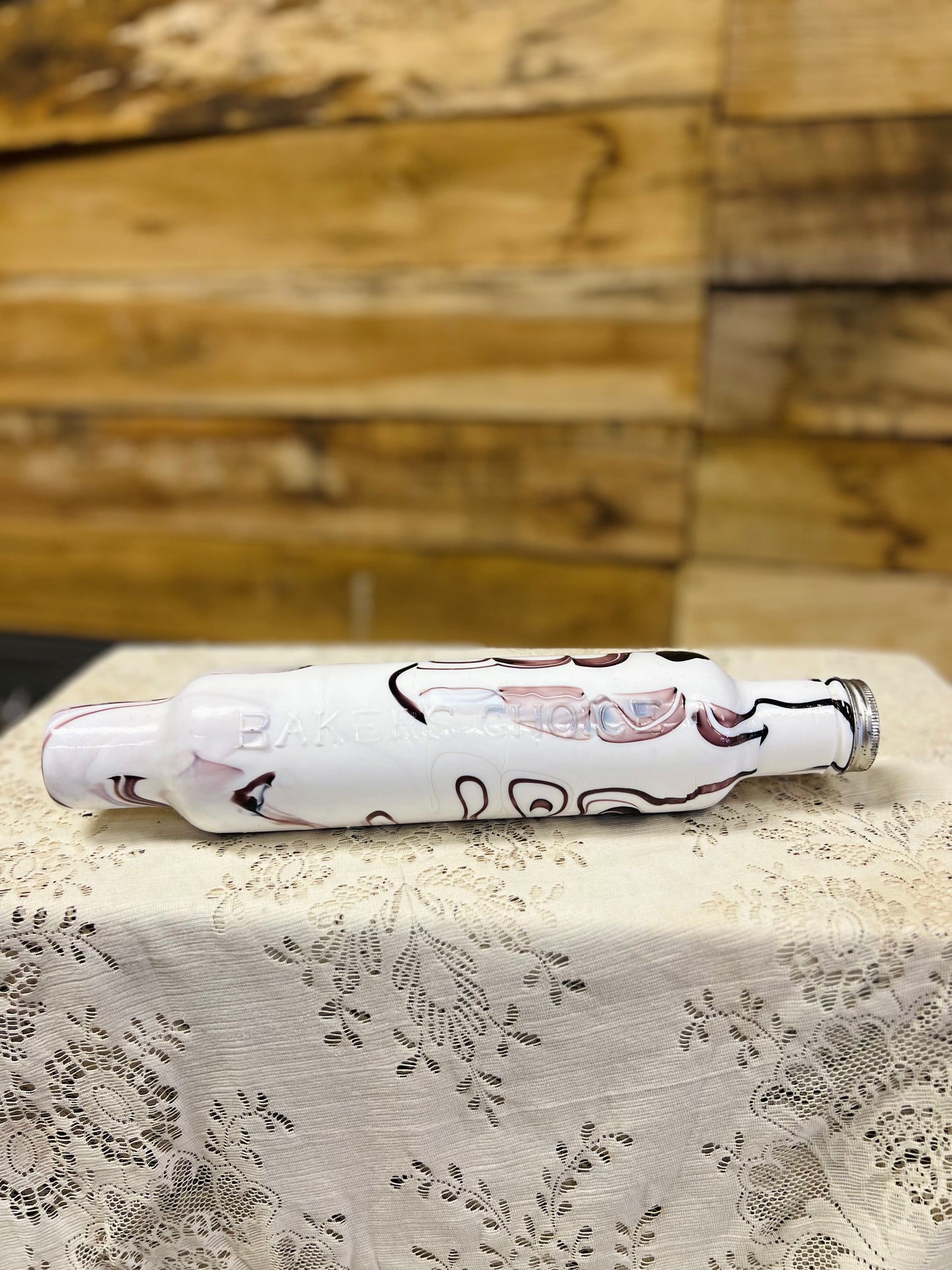 Baker's Choice Milk Bottle Rolling Pin with Maroon Swirls