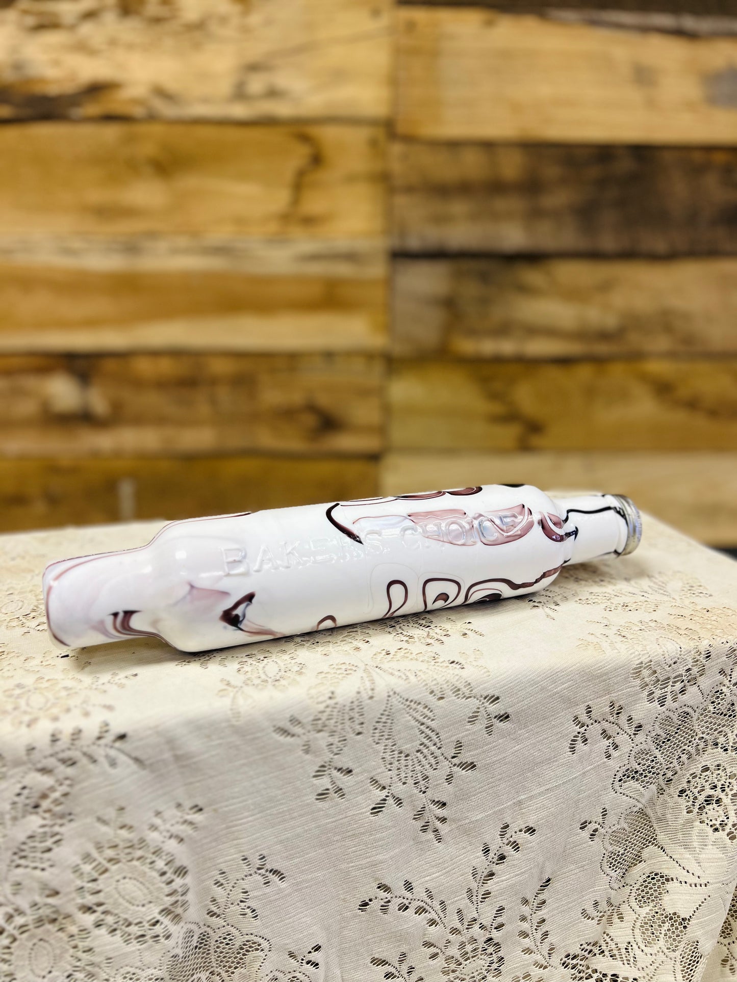 Baker's Choice Milk Bottle Rolling Pin with Maroon Swirls