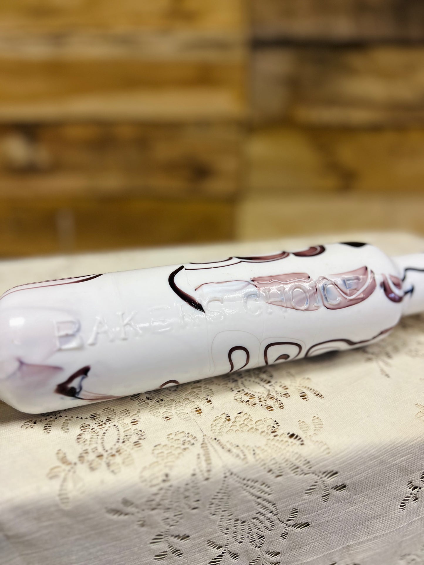 Baker's Choice Milk Bottle Rolling Pin with Maroon Swirls